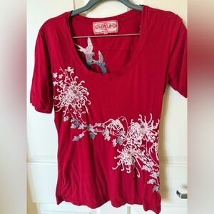 Johnny Was (JWLA) Wine Red Embroidered Boho Top | Wearable Art